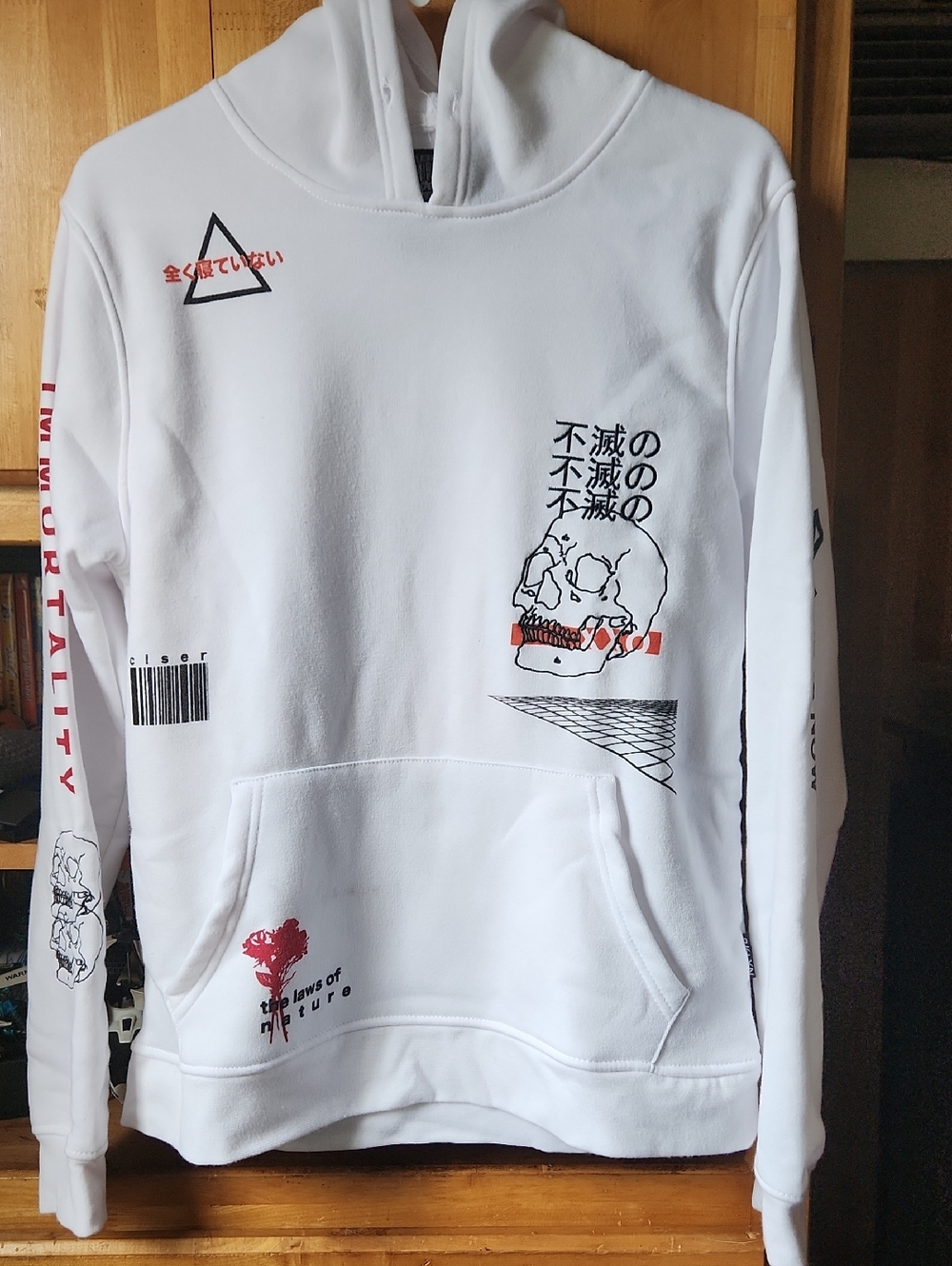 Brooklyn Cloth White Graphic Hoodie with Skull‎ and Red Accents